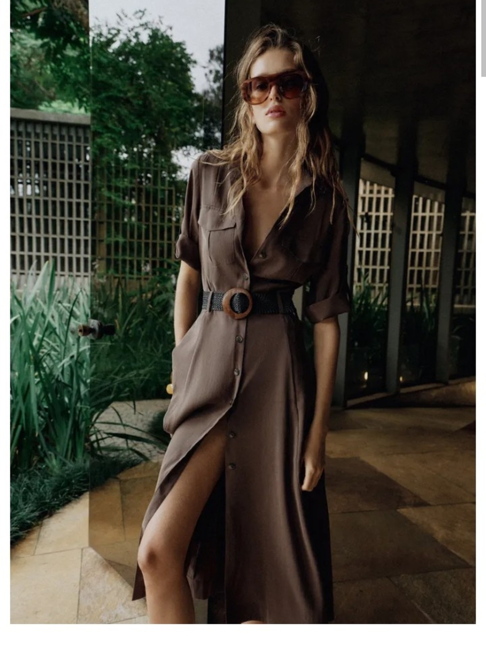 Zara Brown Button-Front Maxi Skirt